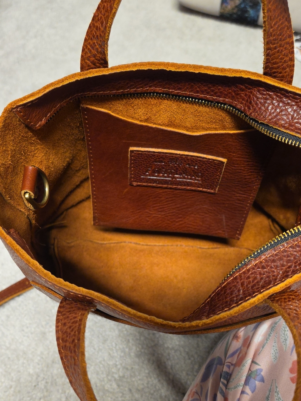 PLG Crossbody Tote Medium Tote -Nutmeg - Pebbled Leather Tote - Picture 7 of 7